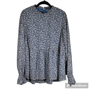 Hudson Gray Ditzy Floral Print Ruffle Neck Swing Top - Size Medium